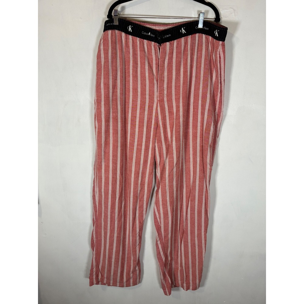 Calvin Klein Mens XL Red Striped Cotton Lounge Pajama Pants Logo Waistband